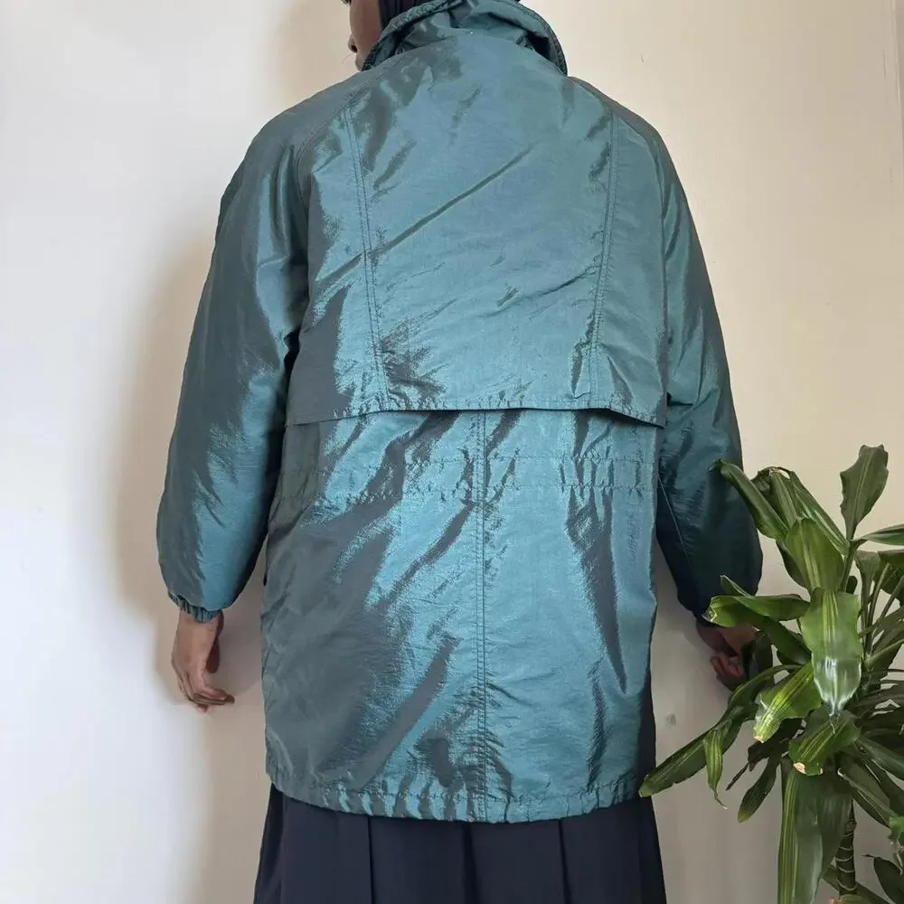 Vintage 90s London Fog Quilted Iridescent‎ Teal Parka Jacket - M